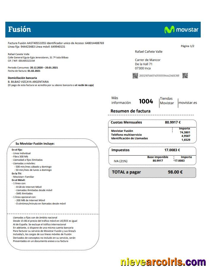 Spain Movistar Fusion telecom operator utility bill